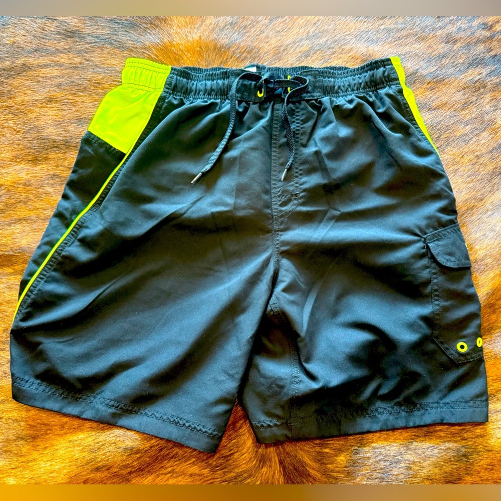 Black and Neon Green Swim Shorts